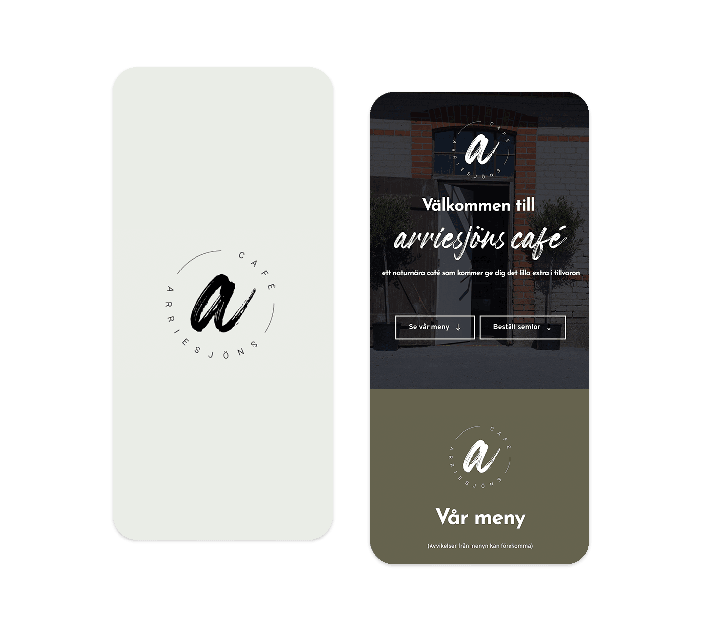 Arriesjöns Cafés webbplats på mobil