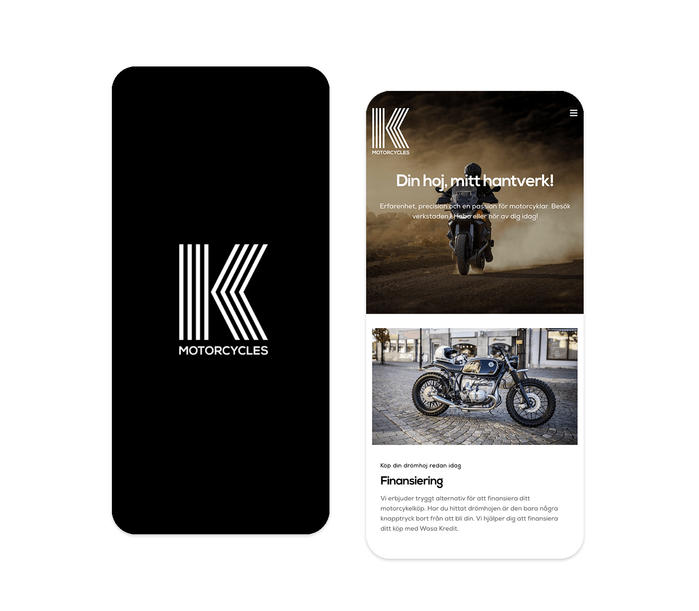 K motorcycles webbplats på iPhone